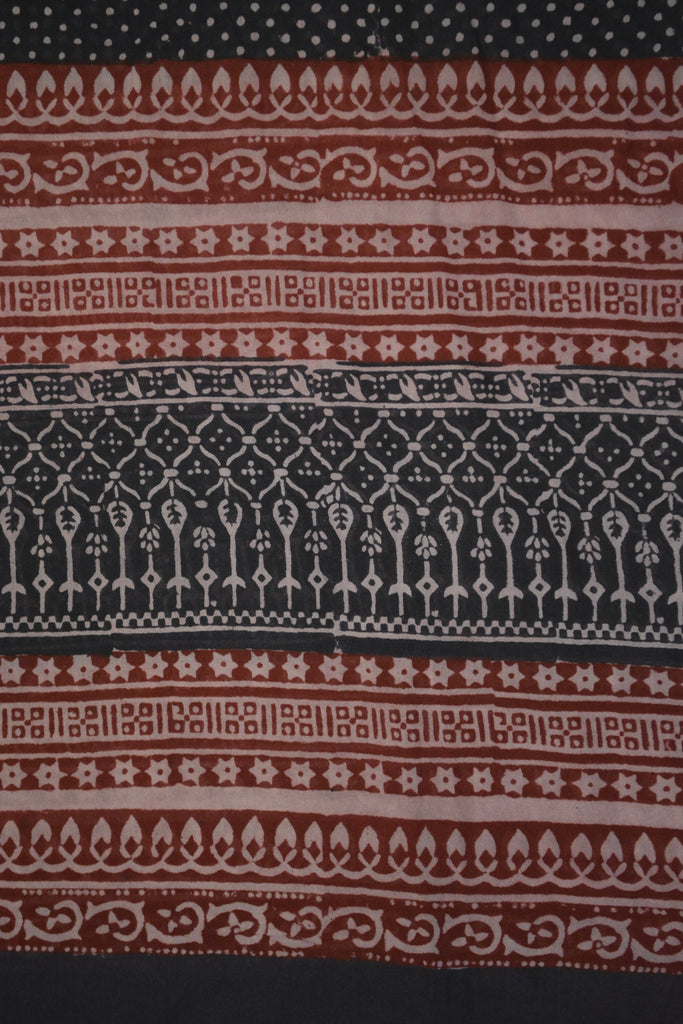 Red and Black Paisely Design Hand Block Printed Naturally Dyed