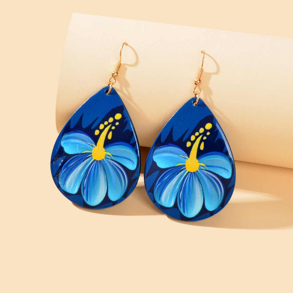 Bohemian Jewellery Flower Pattern Blue Water Drop Acrylic Trendy Women