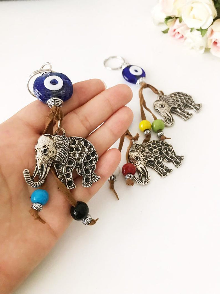 Blue evil eye good luck keychain, elephant, owl keyring