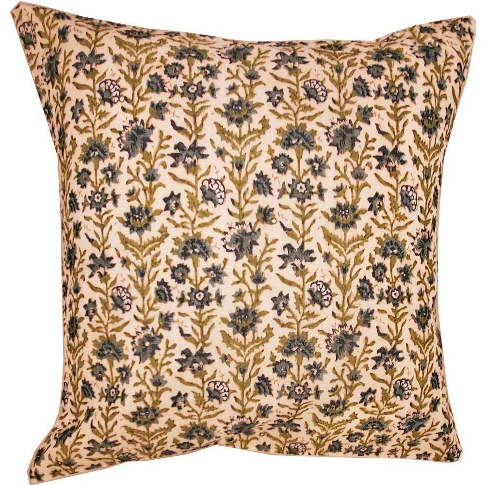 Floral Garden Cushion Cover Design Home Accent Chanderi Print Fabric