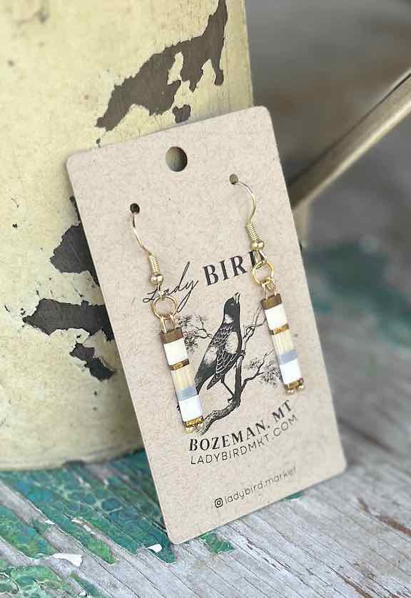 White Mix & Silver or Gold Tila Bead Dangle Earrings – Handmade Boho