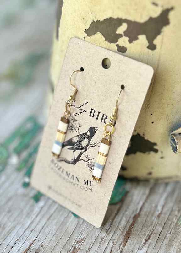 White Mix & Silver or Gold Tila Bead Dangle Earrings – Handmade Boho