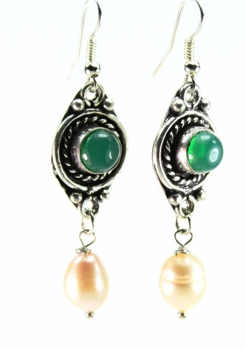 Radiant Green & Pearl Drop Earrings