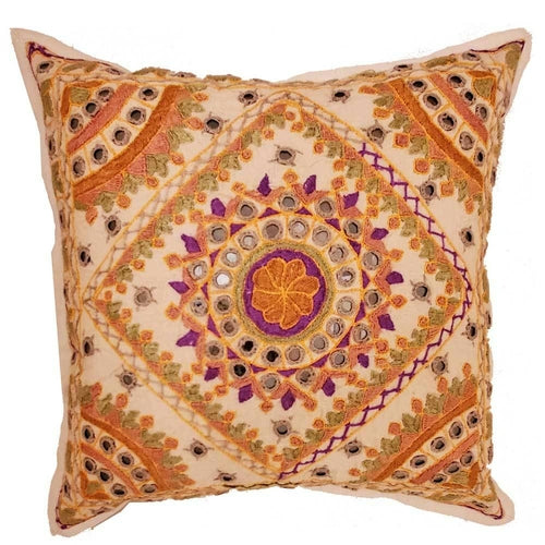 Indian Mirror Work Chandrama Cushion Cover Design Home Accent