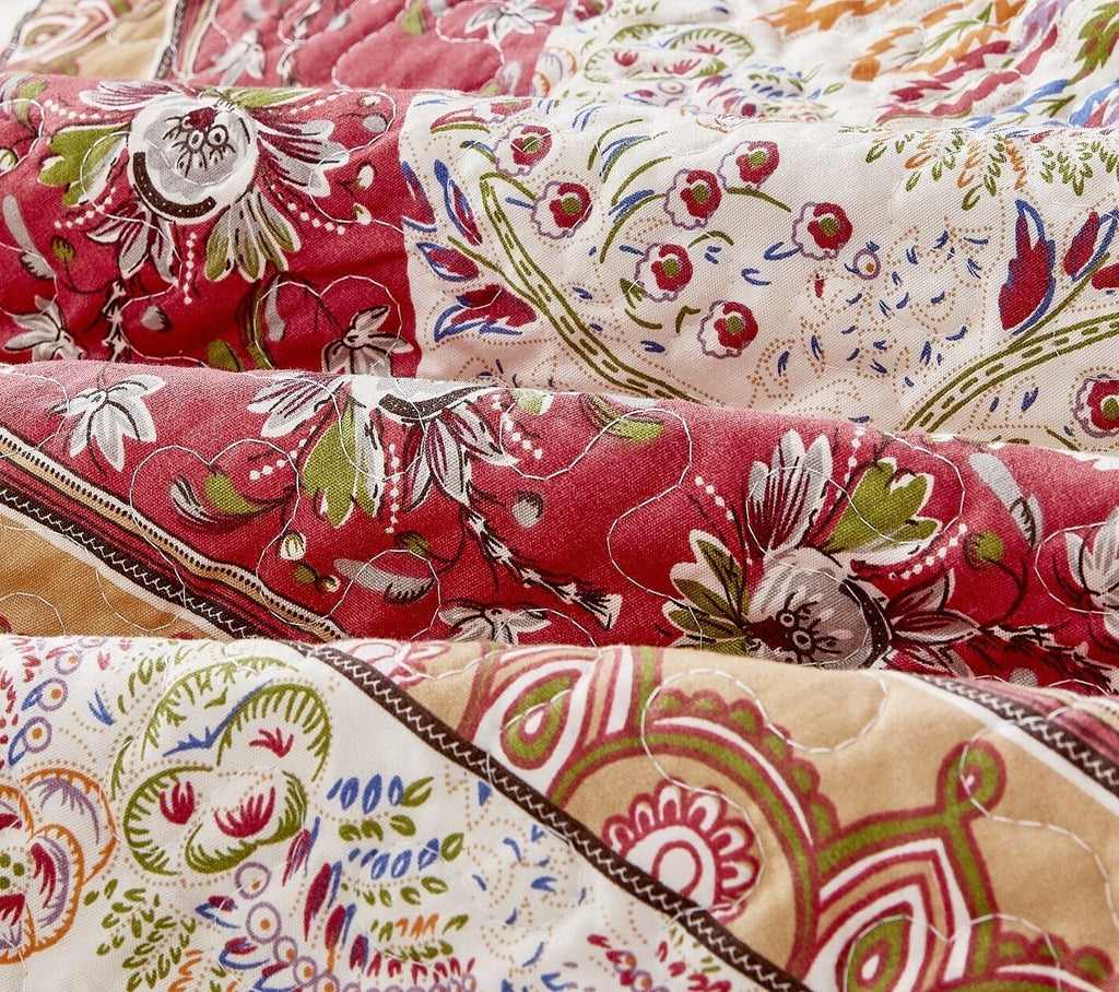 DaDa Bedding Rustic Bohemian Cranberry Sage Chevron Floral Bedspread