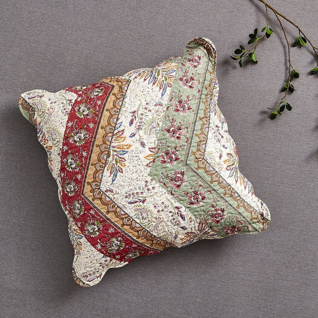 DaDa Bedding Bohemian Cranberry Sage Chevron Floral Euro Pillow Sham
