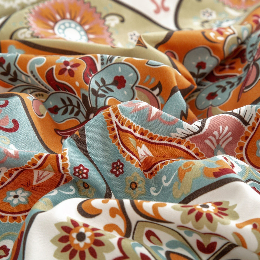 DaDa Bedding Bohemian Fitted Sheet w/Pillow Cases - Coral Teal Floral