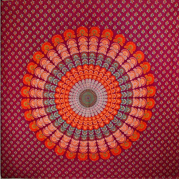 Maroon Peacock Dance Mandala Tapestry