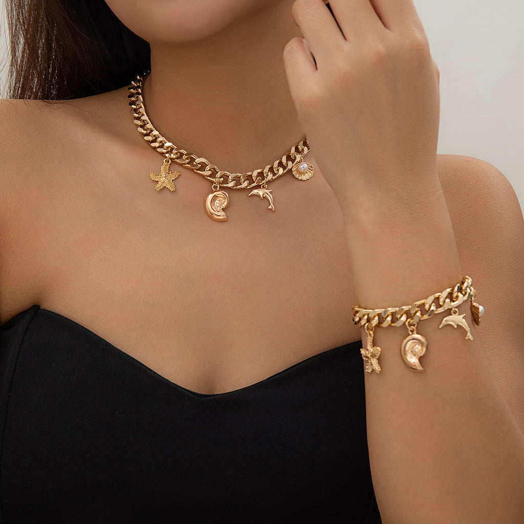 Creative Boho Conch Dolphin Starfish Pendant Choker Necklace Bracelets