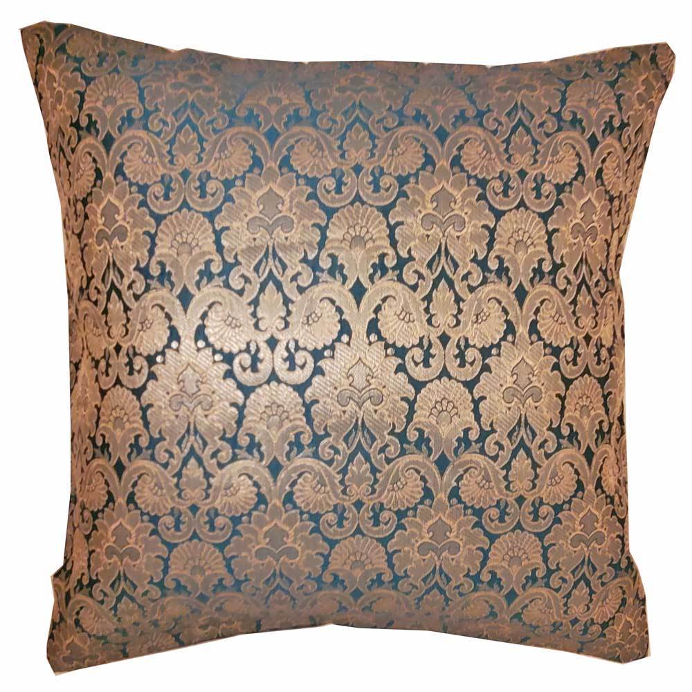 Silk Jacquard Cotton Back Teal Cushion Cover Home Accent Furnishing -