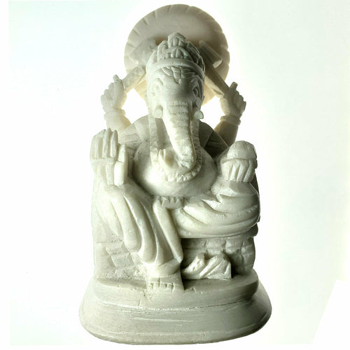 Small White Marble Texture Ganesha Statue Sculpture