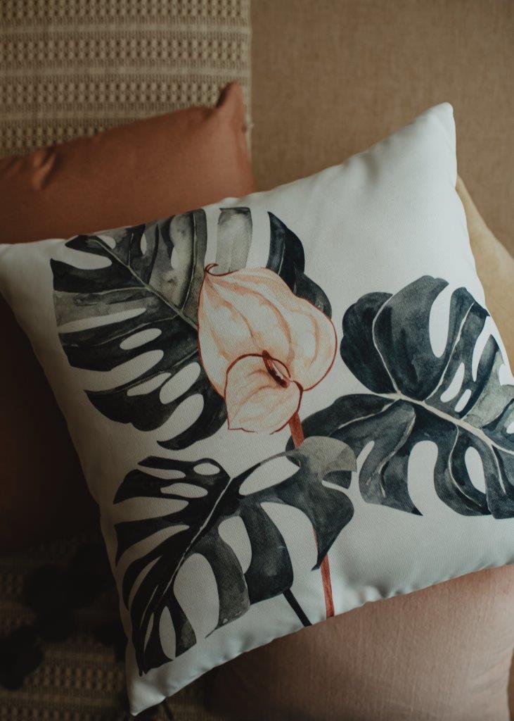 Greenery with Pink Floral | Modern Home Decor | Mud-Cloth Pillow |