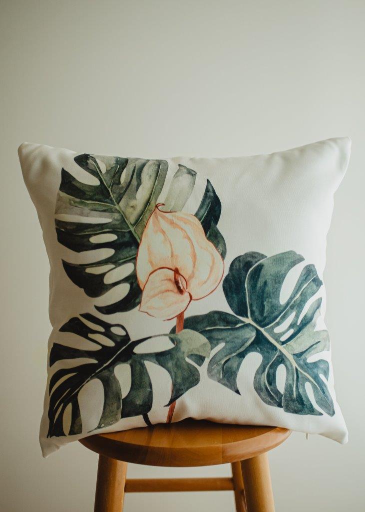 Greenery with Pink Floral | Modern Home Decor | Mud-Cloth Pillow |