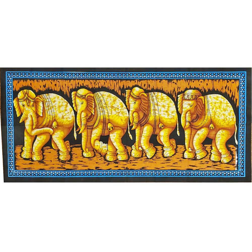 Matriarch Elephant Herd Horizontal Wall Banner Batik Table Runner