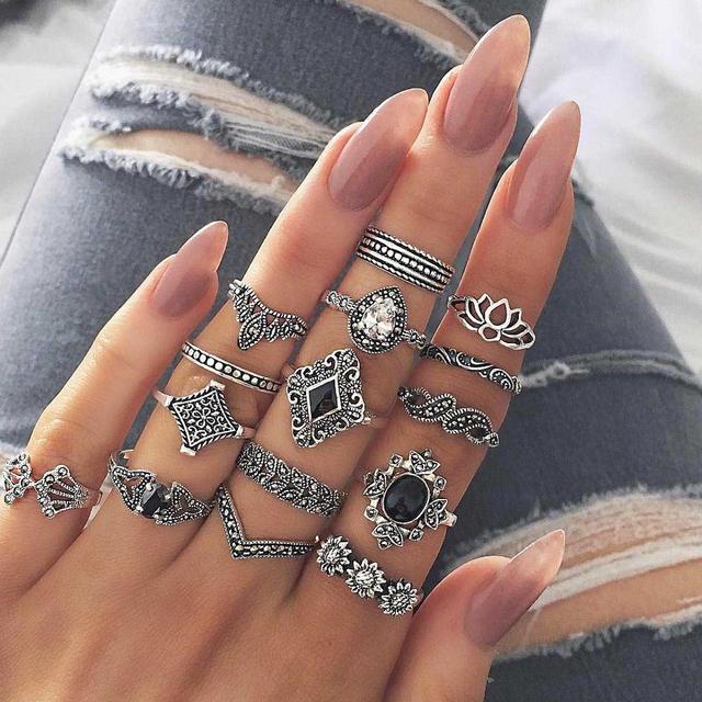 Vintage Inlaid Boho 15 piece Rings Set - inl15rinset #1