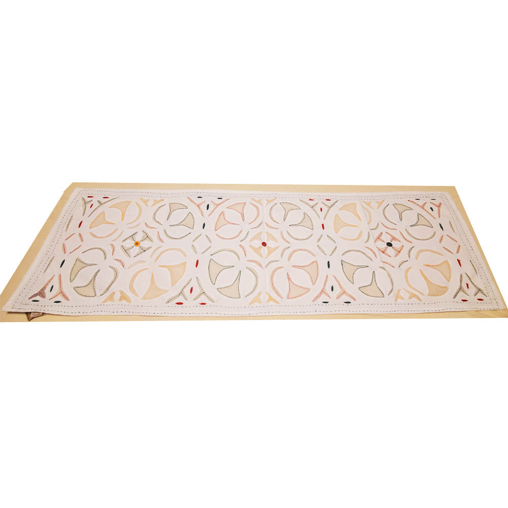 Cotton Handloom Table Top Runner with Tassel Fringe Accent