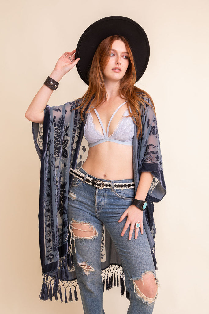 Lush Velvet Mesh Tapestry Kimono