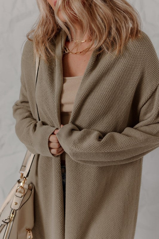 Solid Textured Knit Open-Front Sweater Cardigan