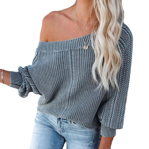 Solid Color Loose V-neck Lantern Long Sleeve Sweater