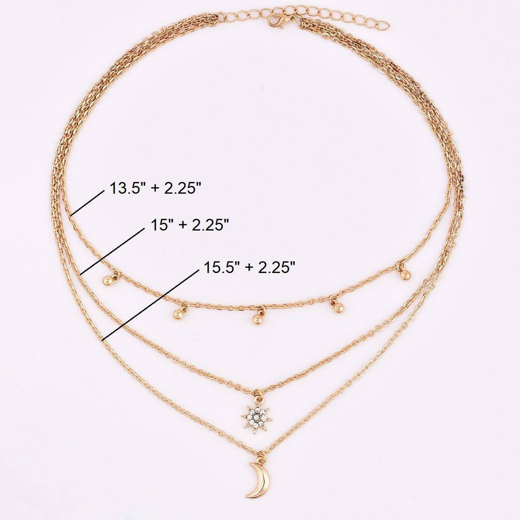 Moon Star Bead Three Layer Necklace