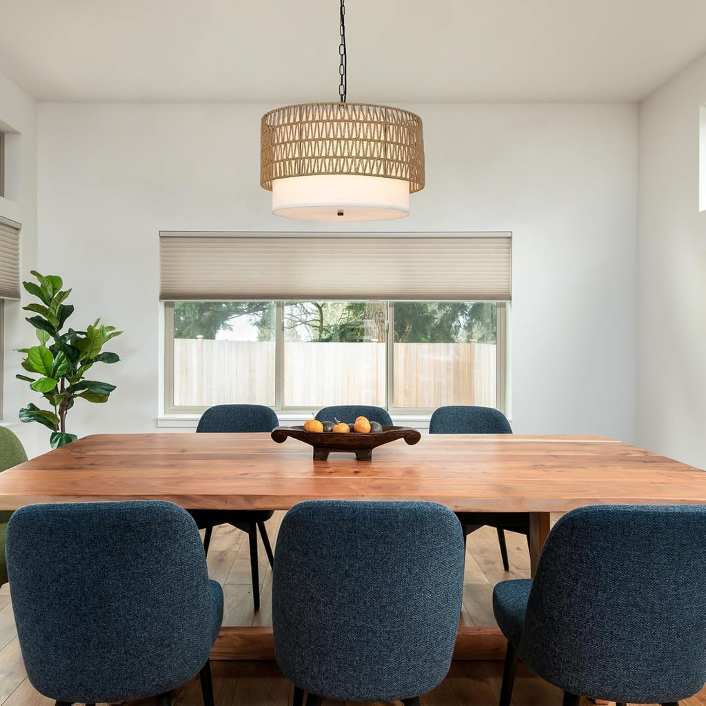 Five Light Rattan Boho Chandelier For Dining Room Area