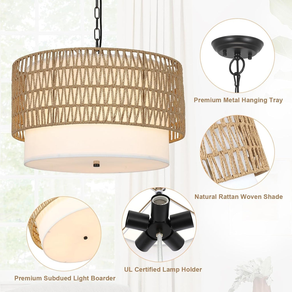 Five Light Rattan Boho Chandelier For Dining Room Area