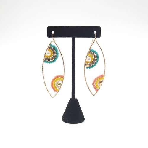 Beaded Bohemian Oval Drop Earrings