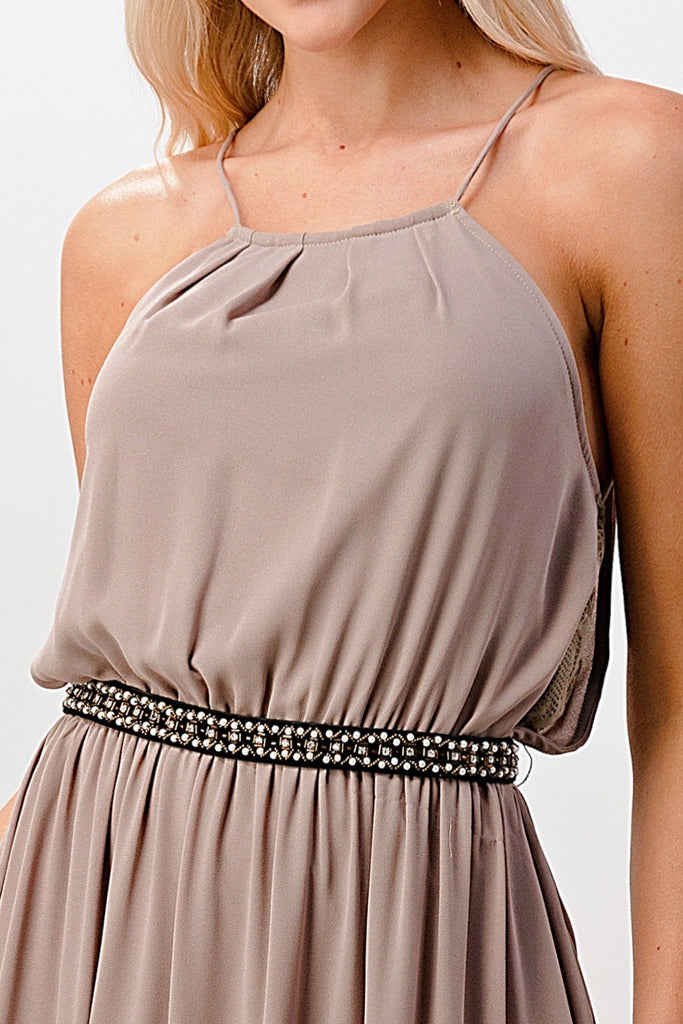 Halter Neck Maxi Dress with Beaded Waist Detail
