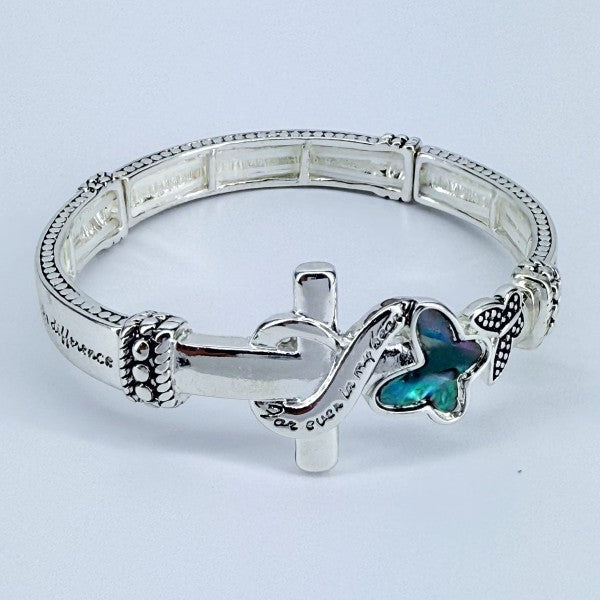 Stretchable Cross Abalone Butterfly Bracelet