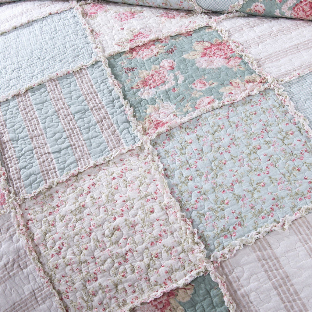 DaDa Bedding Hint of Mint Floral Pastel Cotton Patchwork Ruffle