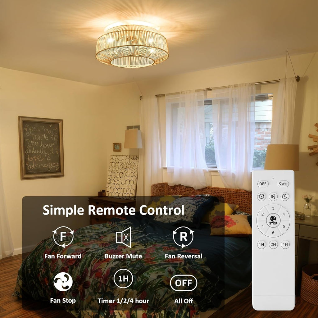 20 Inch Boho Caged Ceiling Fan With Light And Remote Control Flush