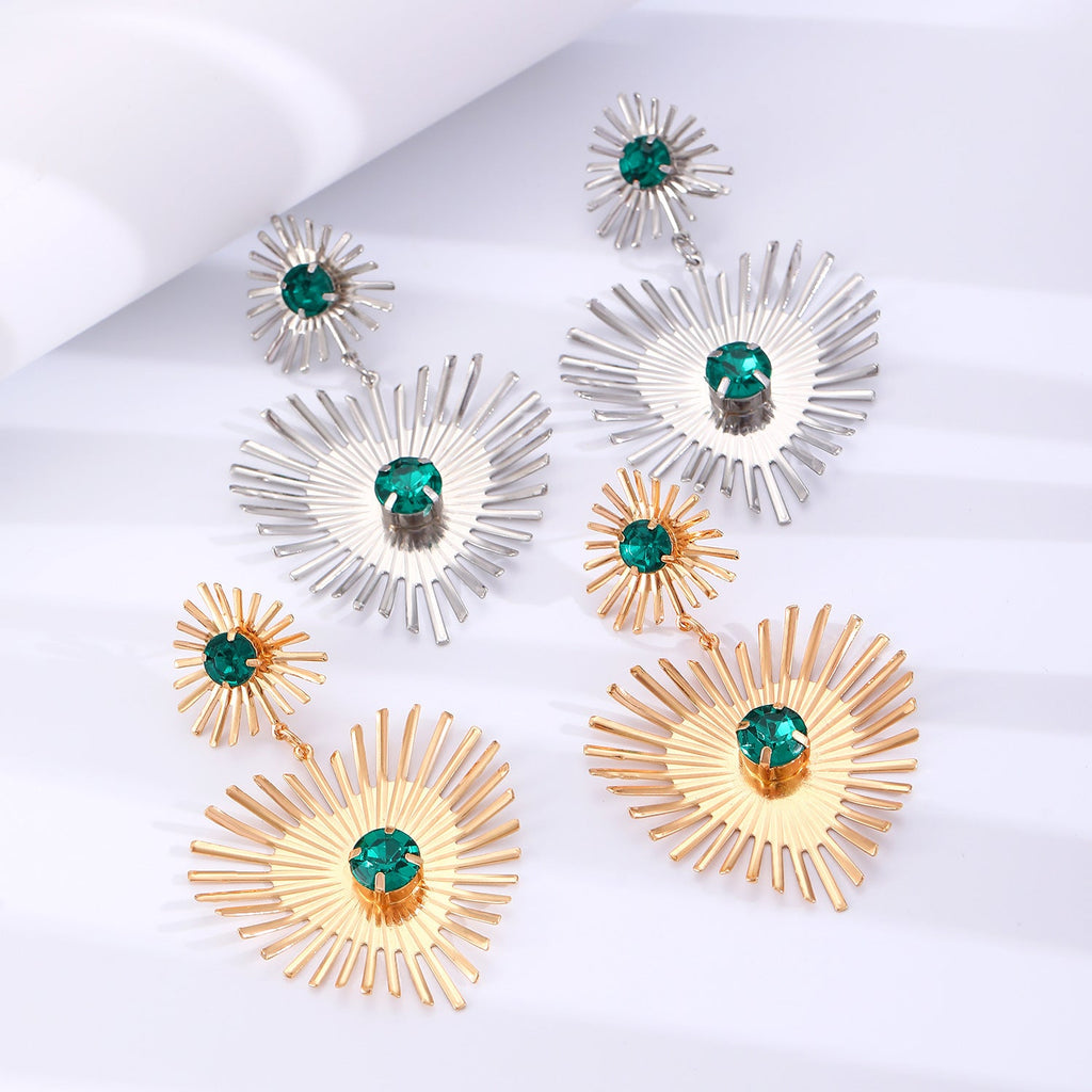 Bohemian Sunflower Heart-shaped Earrings With Rhinestone Exaggerated