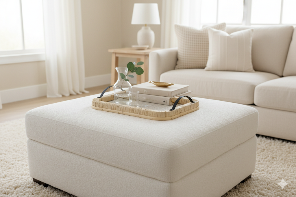 Raffia Wrapped Serving Tray with Metal Handles Boho Coffee Table Decor