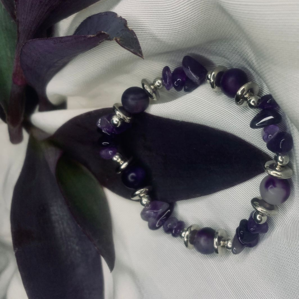 Purple Agate Chip Bracelet with Silver Spacers,Bohemian style bracelet