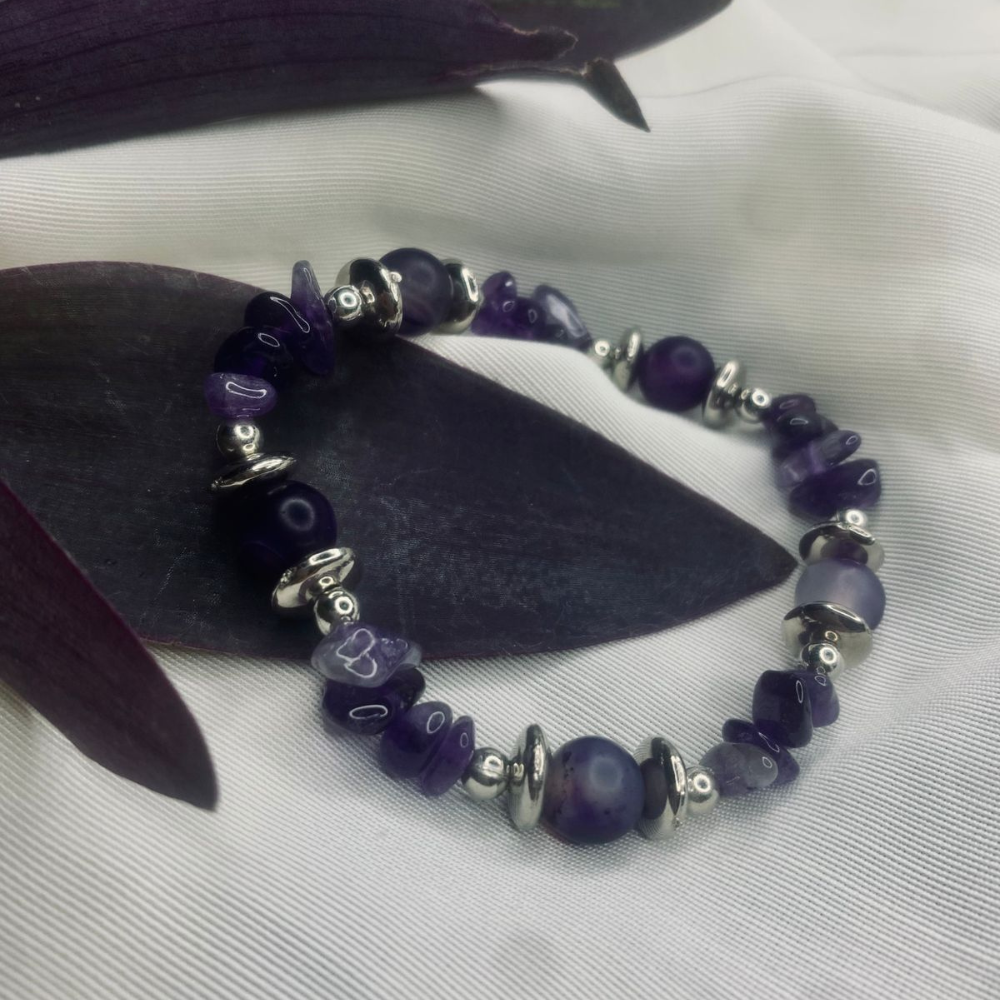 Purple Agate Chip Bracelet with Silver Spacers,Bohemian style bracelet