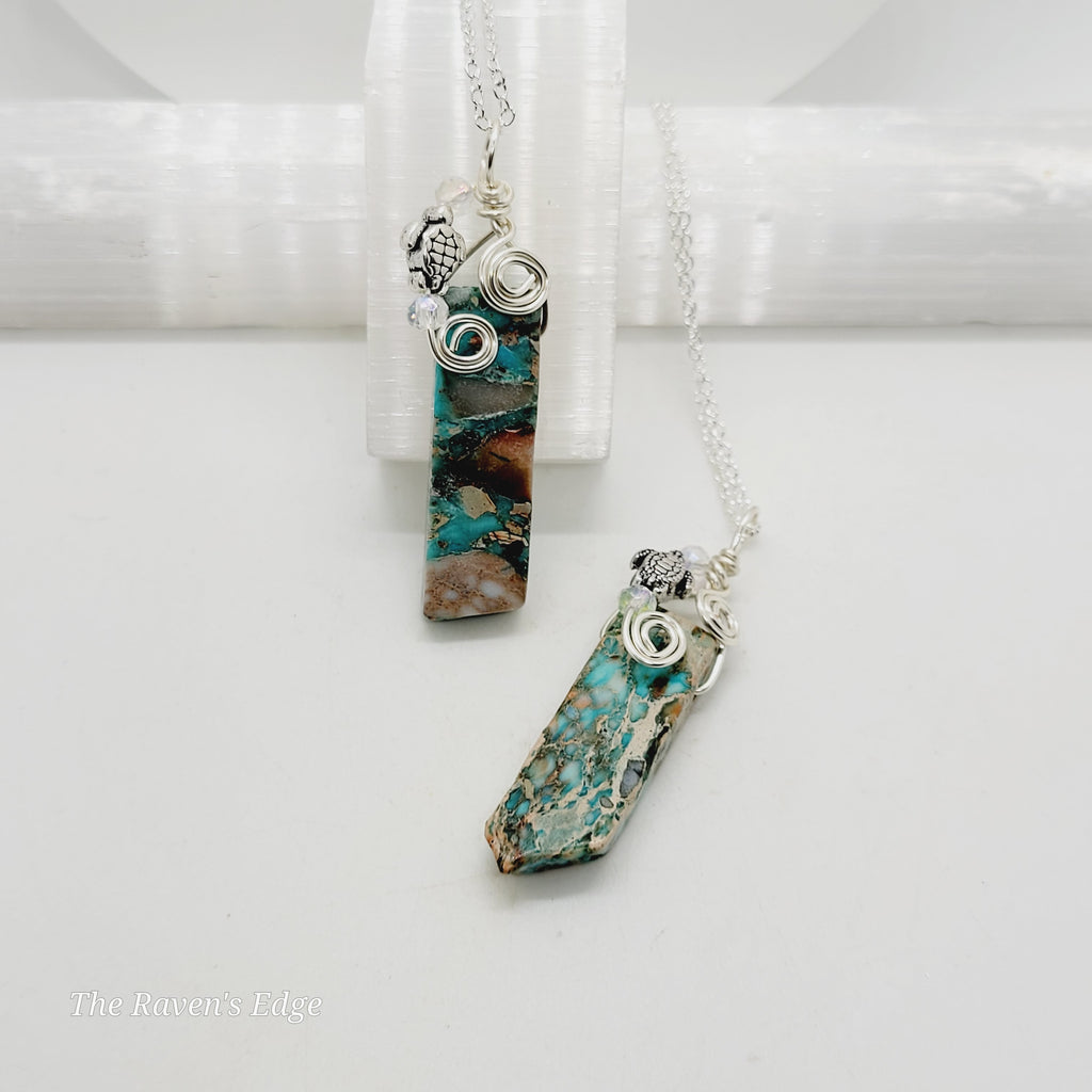 Imperial Jasper Turtle Necklace Top Design Handmade