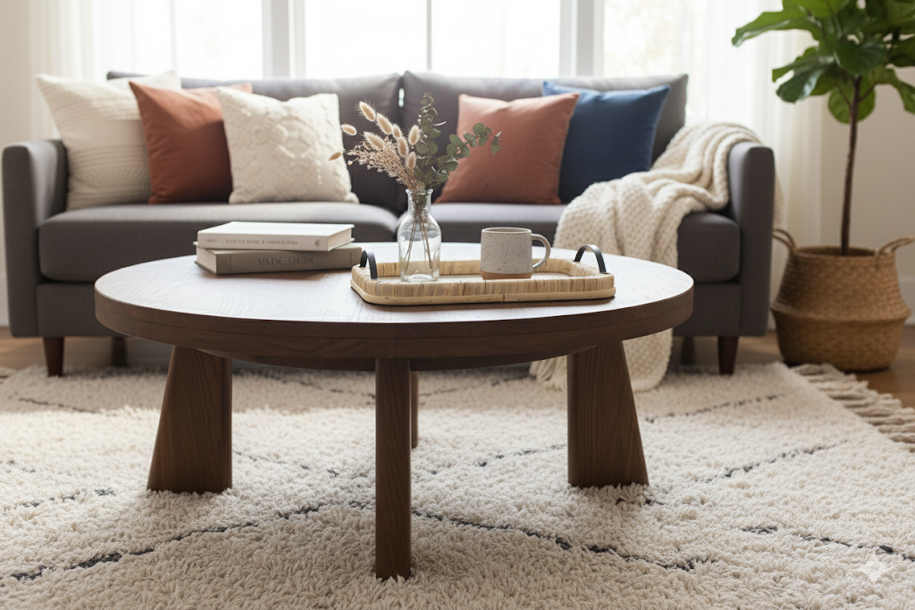 Raffia Wrapped Serving Tray with Metal Handles Boho Coffee Table Decor