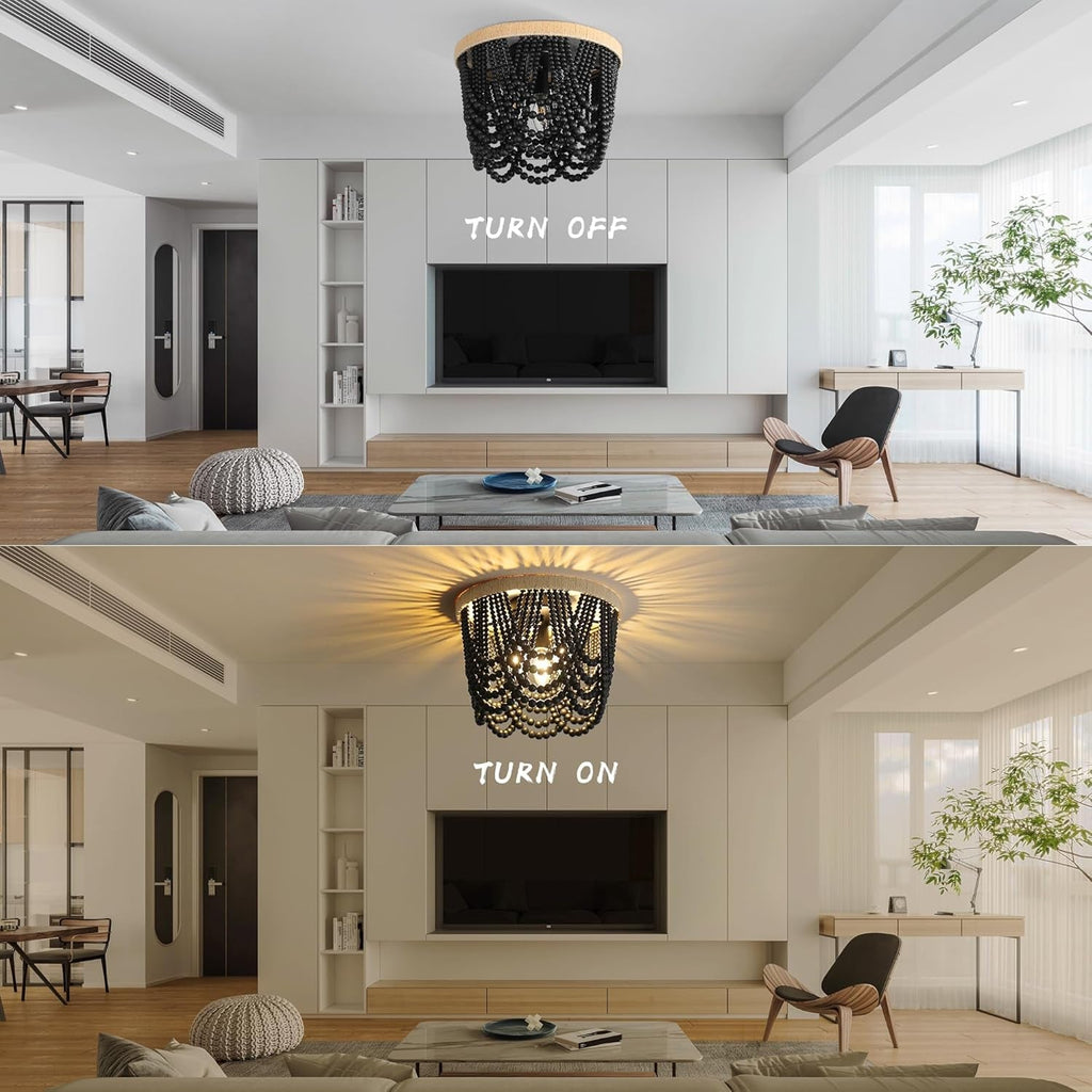 Handmade Beaded Bohemian Chandelier Three Light Black