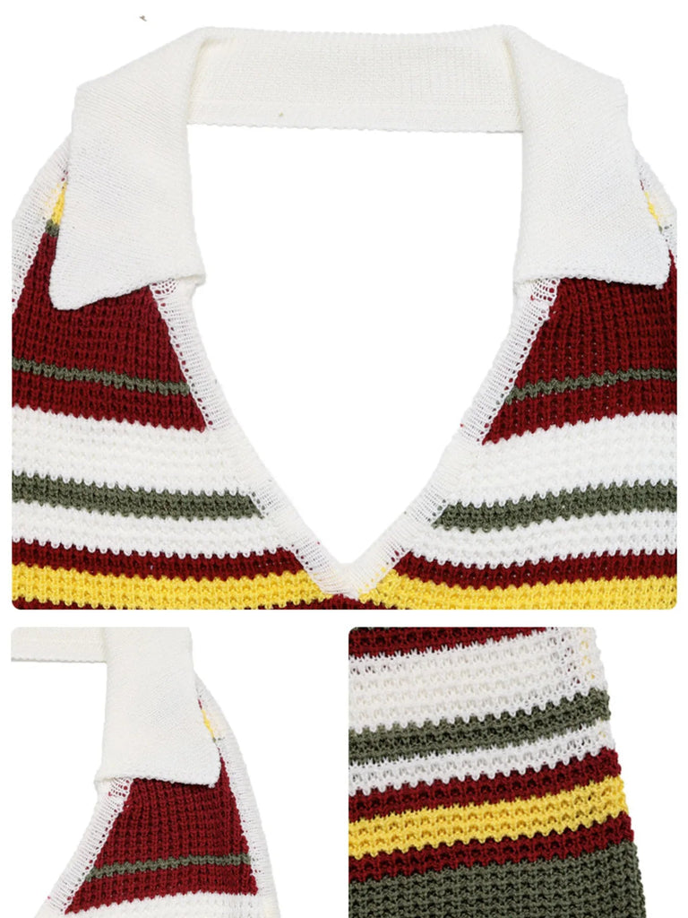Multi-Color Striped Halter Neck : Knit Sweater Dress