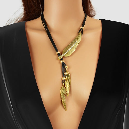 1pc Western Bohemian Black PU Rope Handmade Antique Silver gold