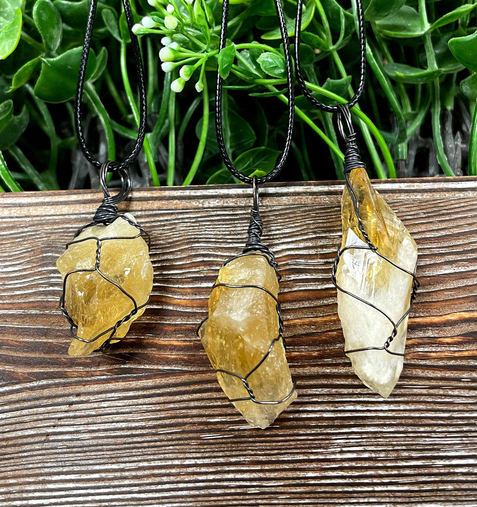 Wire Wrapped Rough Citrine Crystal Gemstone Chunk Pendant