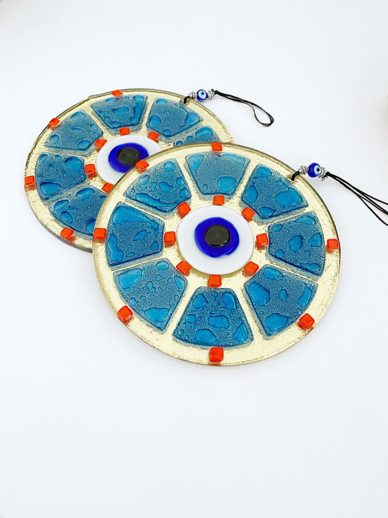 Handmade Glass Evil Eye Bead, Evil Eye Wall Hanging, Blue Evil Eye