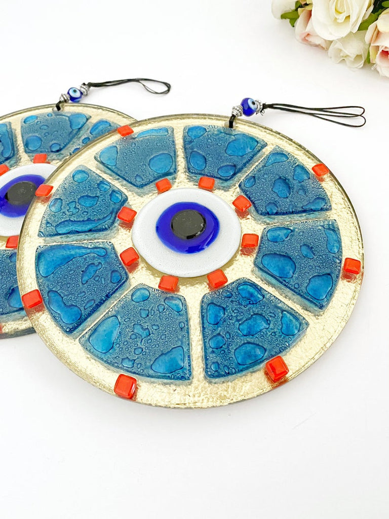Handmade Glass Evil Eye Bead, Evil Eye Wall Hanging, Blue Evil Eye