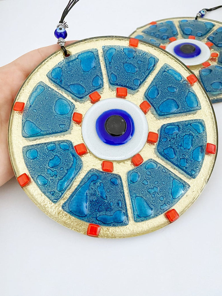Handmade Glass Evil Eye Bead, Evil Eye Wall Hanging, Blue Evil Eye