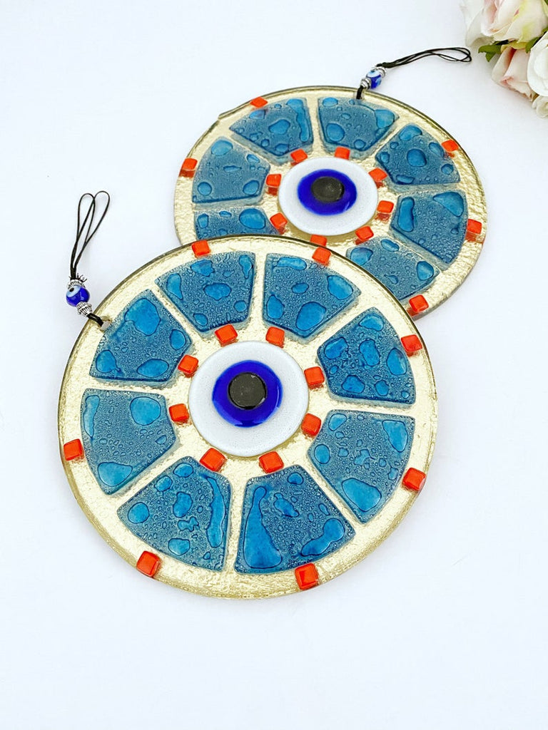 Handmade Glass Evil Eye Bead, Evil Eye Wall Hanging, Blue Evil Eye