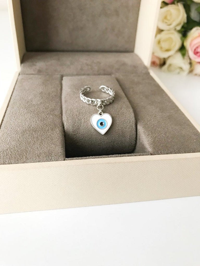 Adjustable Evil Eye Rings, Silver Rings, Zircon Charm Ring, Blue Evil