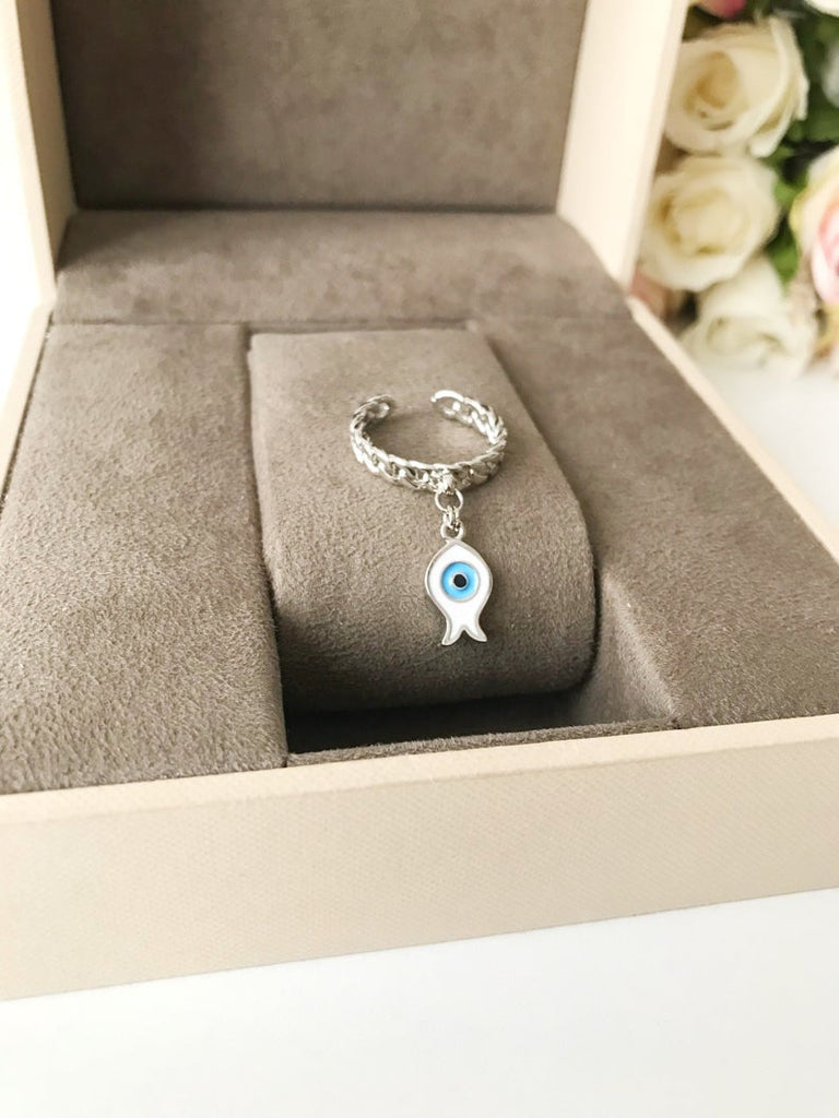 Adjustable Evil Eye Rings, Silver Rings, Zircon Charm Ring, Blue Evil