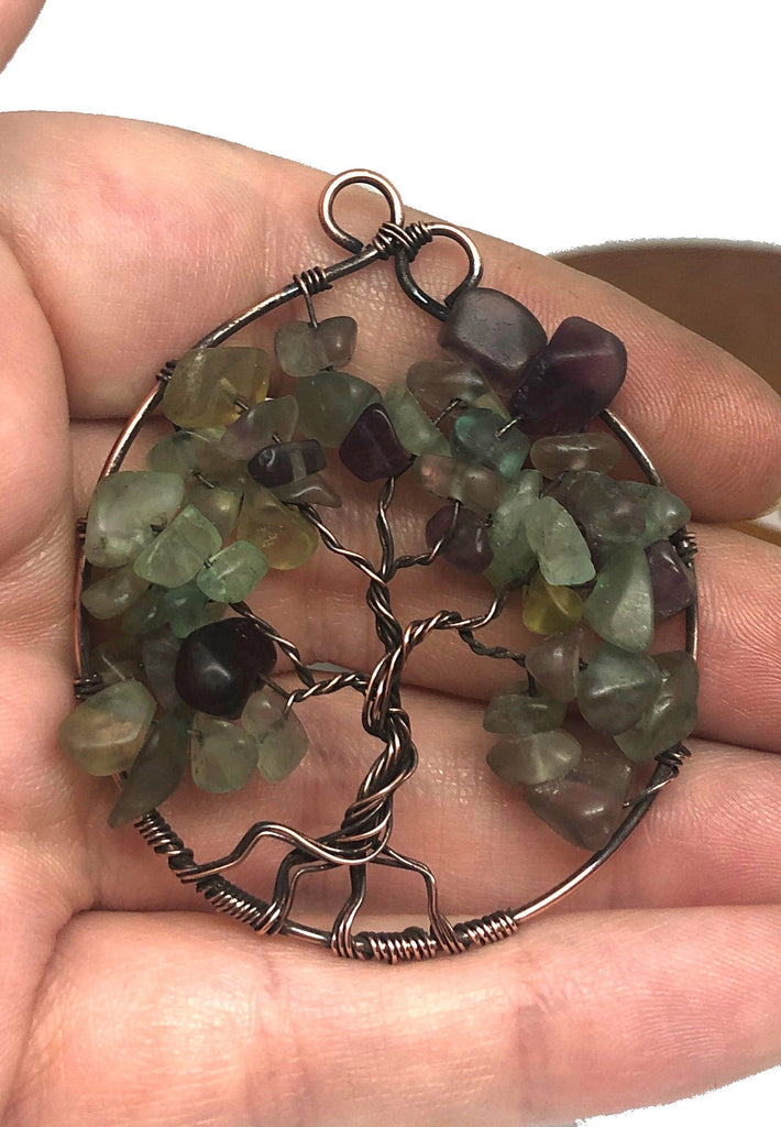 Wire Wrapped Tree of Life Pendant w/ Fluorite Gemstones