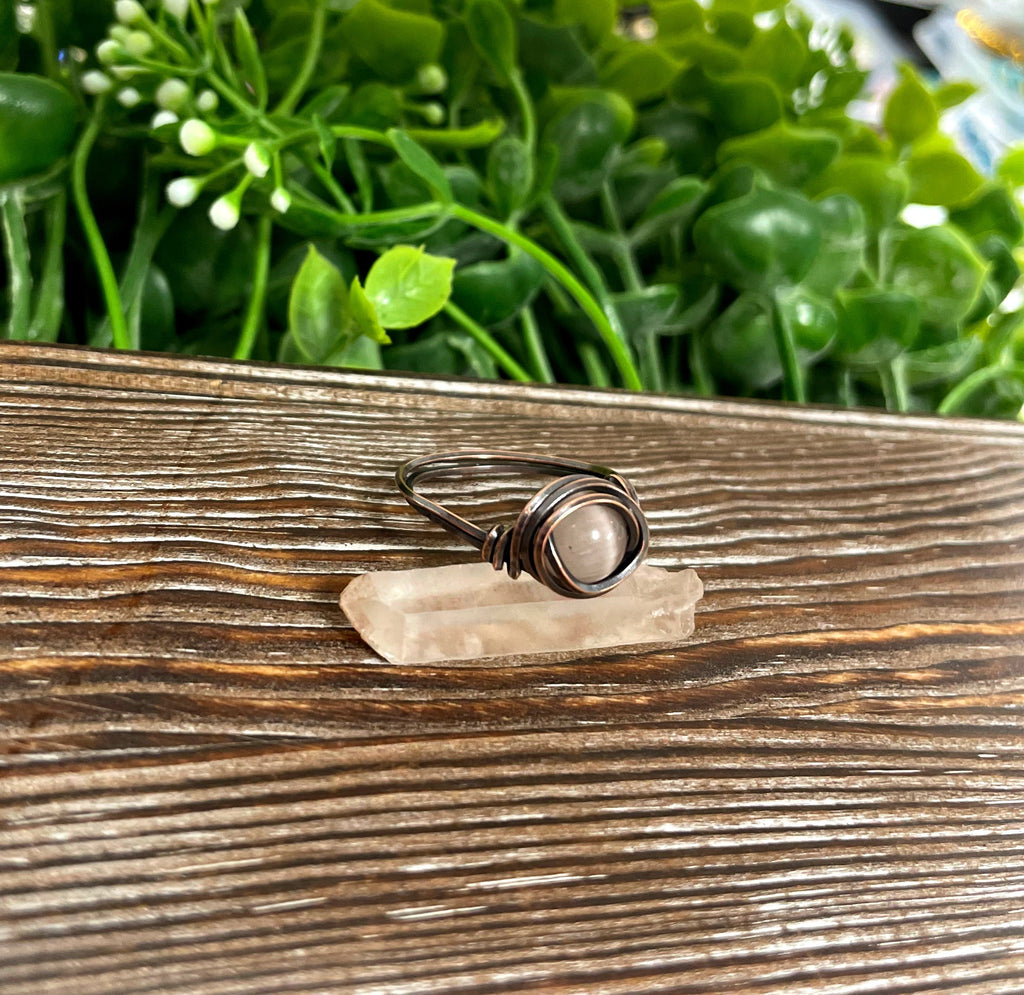 Cat Eye Glass Crystal Wire Wrapped Ring
