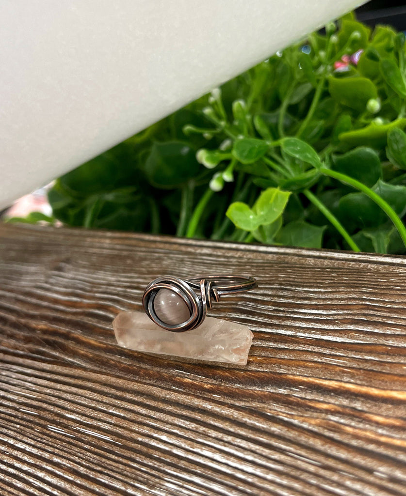 Cat Eye Glass Crystal Wire Wrapped Ring